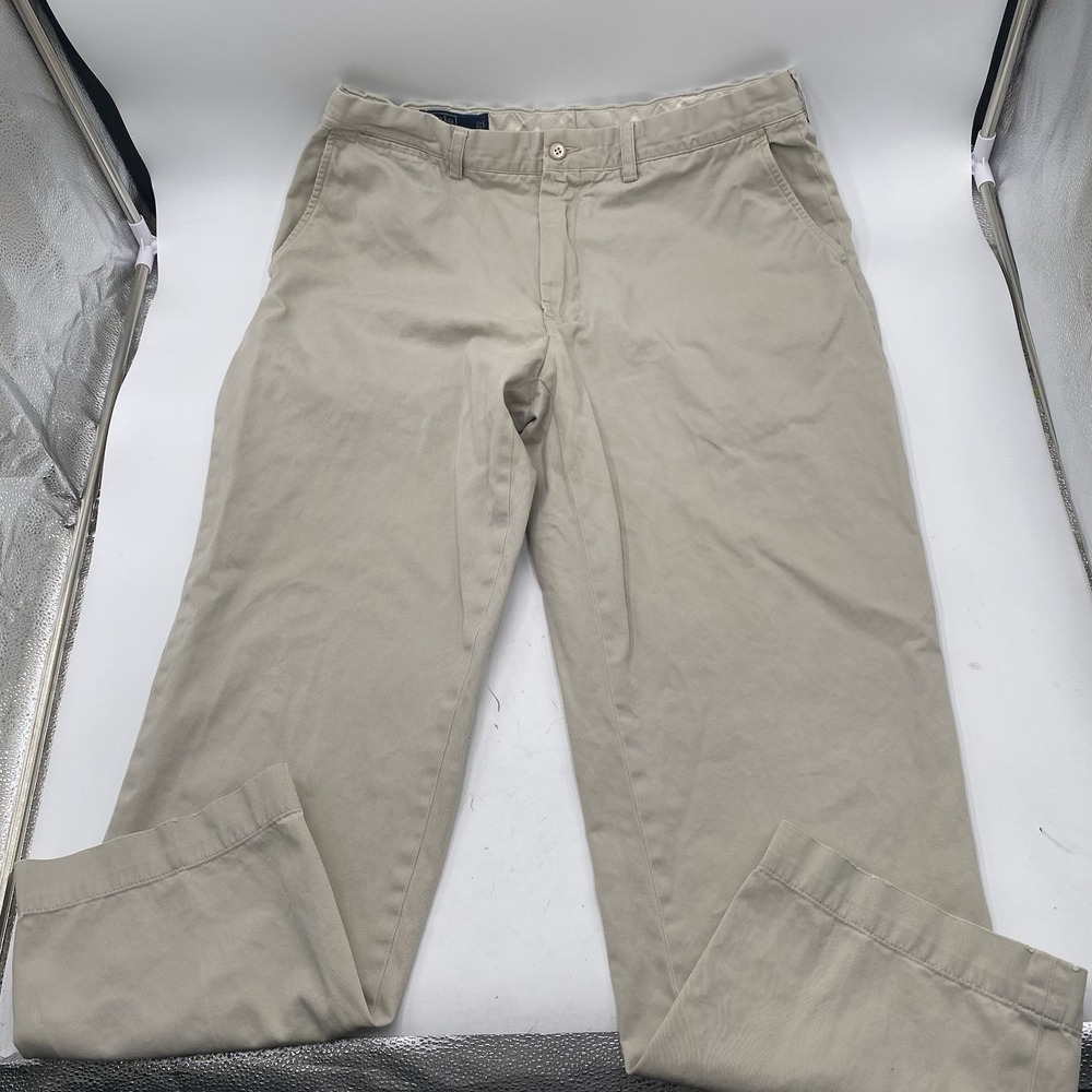 Vintage Polo Ralph Lauren Prospect Pants Mens 36x30 Beige Cotton Y2K 90's Flat F